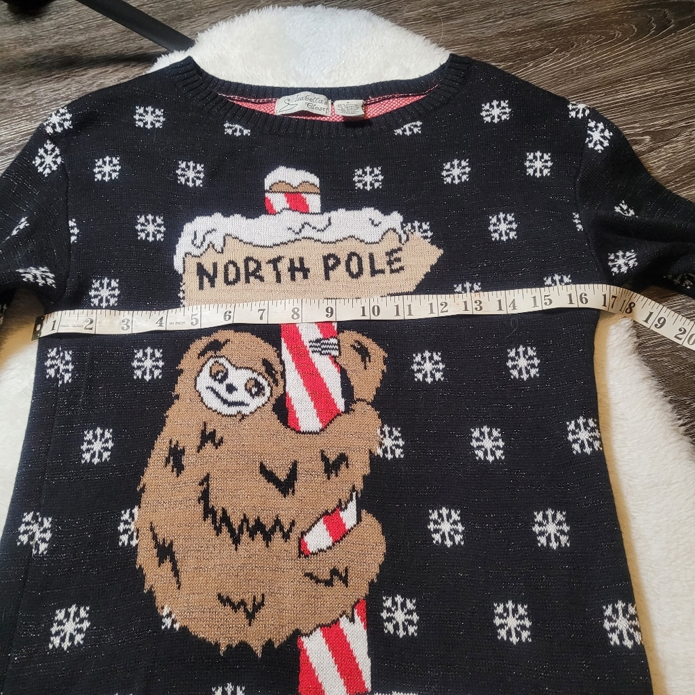 Isabella's Closet North Pole Sloth Christmas Cotton Sweater Black Sparkle Sz S - Picture 3 of 5
